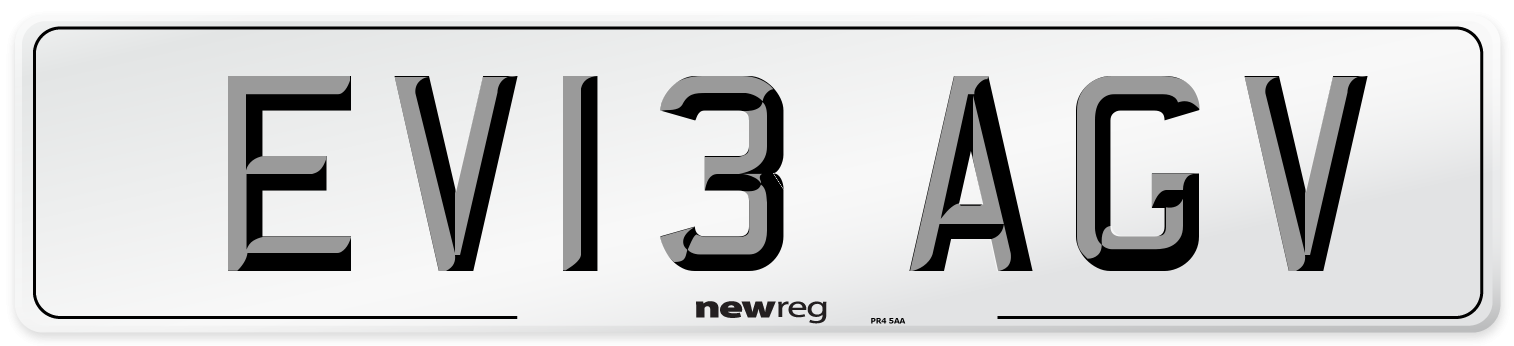 EV13 AGV Number Plate from New Reg
